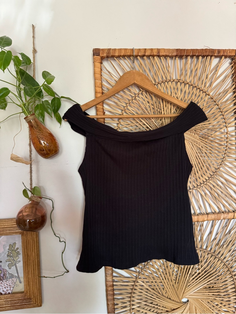 Madewell Black Ribbed Off-Shoulder Top